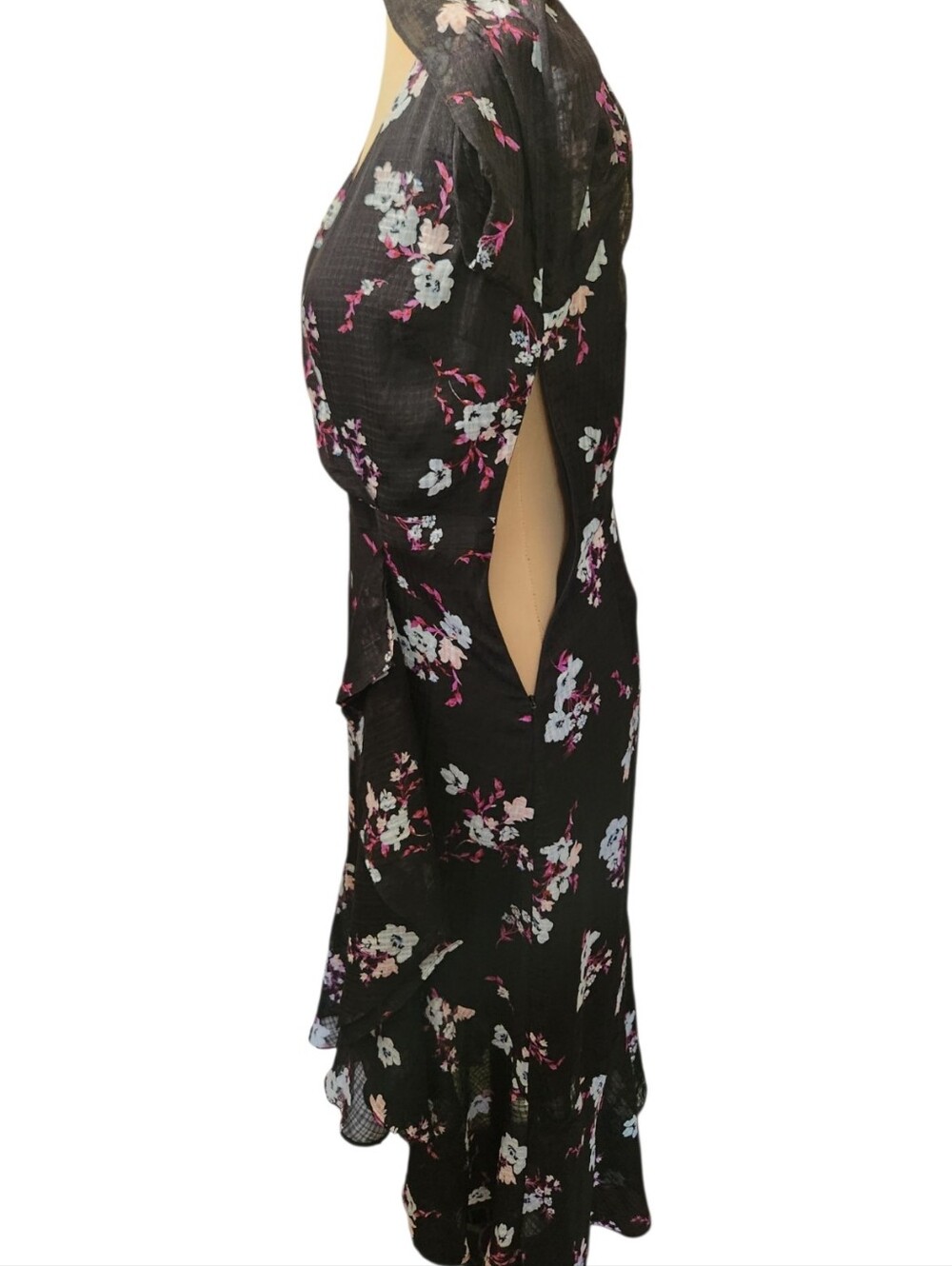 BANANA REPUBLIC Floral Print High Low Faux Wrap Midi Dress - Size 12 - Picture 7 of 16